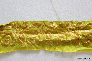 Green Fabric Trim With Gold Thread Embroidery, Approx. 68mm Wide - 170216L4